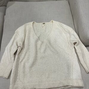 Free People Ivory V-Neck Sweater